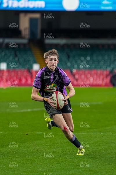 111225 - Ysgol Gymraeg Bro Morgannwg v Ysgol Gyfun Gymraeg Bro Myrddin - U18 Schools and Colleges Champions of Champions - Harri Davies of Ysgol Gyfun Gymraeg Bro Myrddin runs with the ball