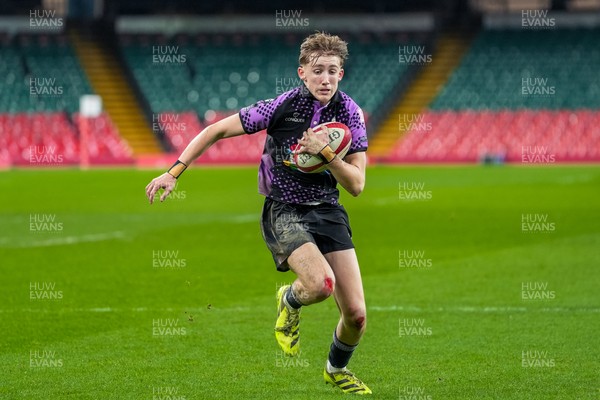 111225 - Ysgol Gymraeg Bro Morgannwg v Ysgol Gyfun Gymraeg Bro Myrddin - U18 Schools and Colleges Champions of Champions - Harri Davies of Ysgol Gyfun Gymraeg Bro Myrddin runs with the ball