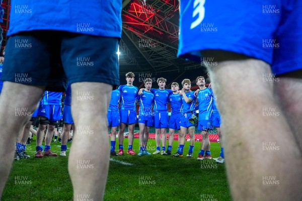 111225 - Ysgol Gymraeg Bro Morgannwg v Ysgol Gyfun Gymraeg Bro Myrddin - U18 Schools and Colleges Champions of Champions - Players of Ysgol Gymraeg Bro Morgannwg form a huddle following the match