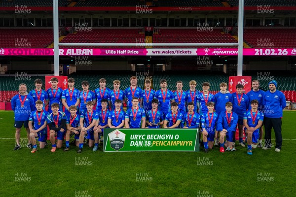 111225 - Ysgol Gymraeg Bro Morgannwg v Ysgol Gyfun Gymraeg Bro Myrddin - U18 Schools and Colleges Champions of Champions - Players of Ysgol Gymraeg Bro Morgannwg pose for a photograph with winners medals following