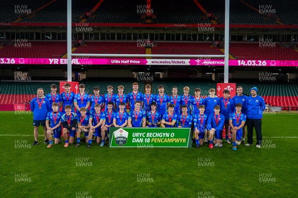 111225 - Ysgol Gymraeg Bro Morgannwg v Ysgol Gyfun Gymraeg Bro Myrddin - U18 Schools and Colleges Champions of Champions - Players of Ysgol Gymraeg Bro Morgannwg pose for a photograph with winners medals following