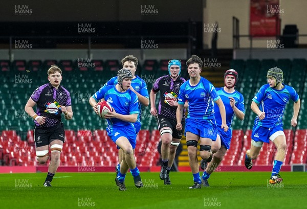 111225 - Ysgol Gymraeg Bro Morgannwg v Ysgol Gyfun Gymraeg Bro Myrddin - U18 Schools and Colleges Champions of Champions - Owen Lewis of Ysgol Gymraeg Bro Morgannwg runs with the ball