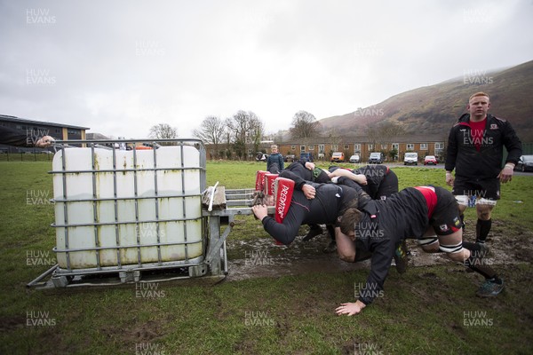 140320 - Ystalyfera v Cross Keys - WRU Championship - One of the only rugby games to be played as sporting events are cancelled because of the coronavirus - The pack warm up before the game