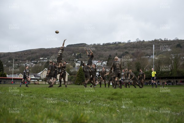 140320 - Ystalyfera v Cross Keys - WRU Championship - One of the only rugby games to be played as sporting events are cancelled because of the coronavirus - Line Out