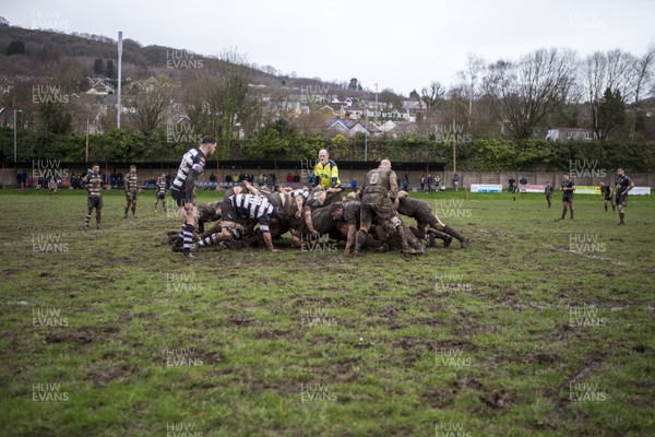 140320 - Ystalyfera v Cross Keys - WRU Championship - One of the only rugby games to be played as sporting events are cancelled because of the coronavirus - Scrum