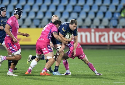 110426 - Zebre Parma v Dragons RFC - EPCR Challenge Cup Quarter Final - Ben Carter of Dragons is tackled by Alessandro Ortombina of Zebre (L)