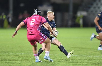 110426 - Zebre Parma v Dragons RFC - EPCR Challenge Cup Quarter Final - Tinus de Beer of Dragons takes on Tommaso di Bartolomeo of Zebre 