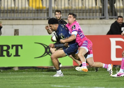 110426 - Zebre Parma v Dragons RFC - EPCR Challenge Cup Quarter Final - Fetuli Paea of Dragons is tackled