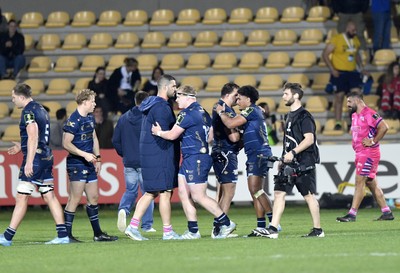 110426 - Zebre Parma v Dragons RFC - EPCR Challenge Cup Quarter Final - Dragons players celebrates after the match