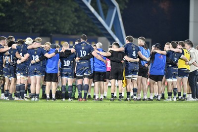 110426 - Zebre Parma v Dragons RFC - EPCR Challenge Cup Quarter Final - Dragons huddle after their victory