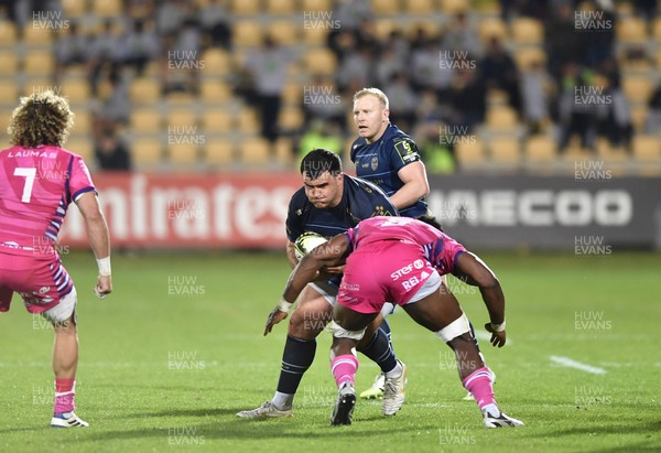 110426 - Zebre Parma v Dragons RFC - EPCR Challenge Cup Quarter Final - Christian Coleman of Dragons is tackled by Davide Odiase of Zebre 