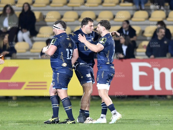110426 - Zebre Parma v Dragons RFC - EPCR Challenge Cup Quarter Final - Dragons players celebrates after the match