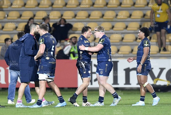 110426 - Zebre Parma v Dragons RFC - EPCR Challenge Cup Quarter Final - Dragons players celebrates after the match