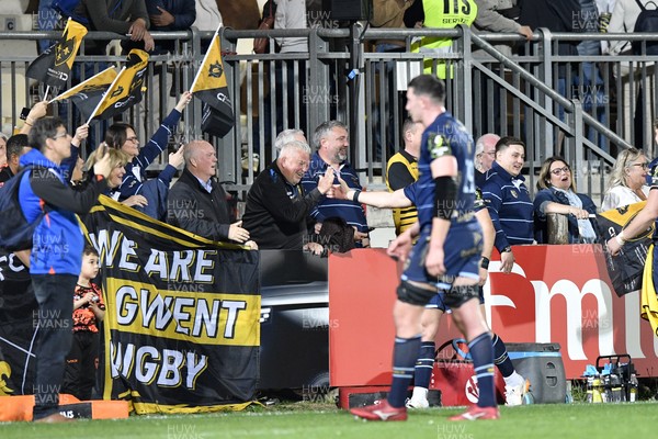 110426 - Zebre Parma v Dragons RFC - EPCR Challenge Cup Quarter Final - Dragons players celebrate their victory with fans