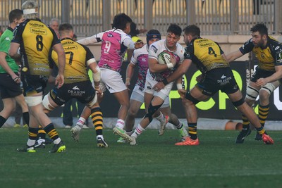 130124 - Zebre Parma v Dragons RFC - EPCR Challenge Cup - Lorenzo Pani of Zebre is tackled by Sean Lonsdale of Dragons