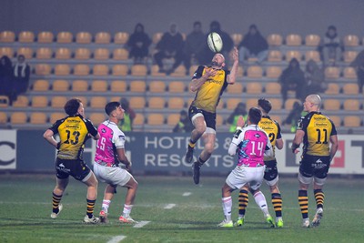 130124 - Zebre Parma v Dragons RFC - EPCR Challenge Cup - Cai Evans of Dragons takes a high ball