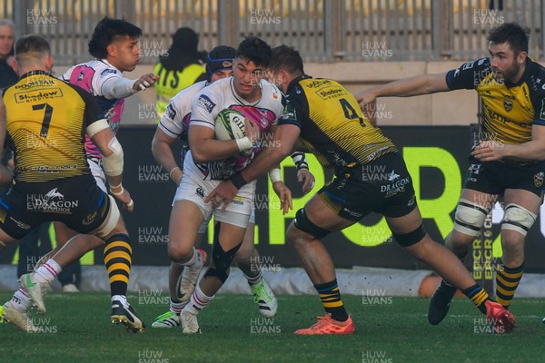 130124 - Zebre Parma v Dragons RFC - EPCR Challenge Cup - Lorenzo Pani of Zebre is tackled by Sean Lonsdale of Dragons