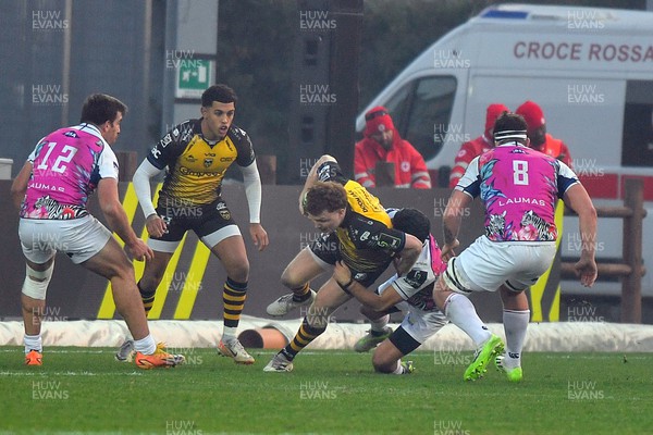 130124 - Zebre Parma v Dragons RFC - EPCR Challenge Cup - Aneurin Owen of Dragons is tackled