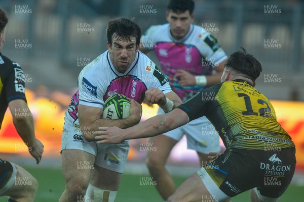 130124 - Zebre Parma v Dragons RFC - EPCR Challenge Cup - Enrico Lucchin of Zebre is tackled by Harri Ackerman of Dragons