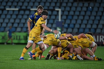 240426 - Zebre Parma v Dragons RFC - United Rugby Championship - Rhodri Williams of Dragons kicks