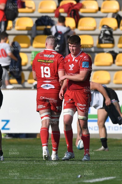 260322 - Zebre Parma v Scarlets - United Rugby Championship - The players shake hands at the end of the match