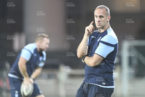 150918 - Zebre v Cardiff Blues - Guinness PRO14 -  Defence Coach Richard Hodges of Cardiff Blues during the warm up