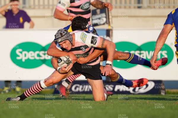 240916 - Zebre Rugby v Cardiff Blues - Guinness Pro12 -Tom James of Blues is tackled by Carlo Canna