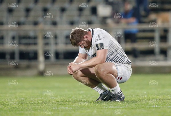 210418 - Zebre v Ospreys - Guinness PRO14 -  Rhodri Jones of Ospreys looks dejected at the end of the match